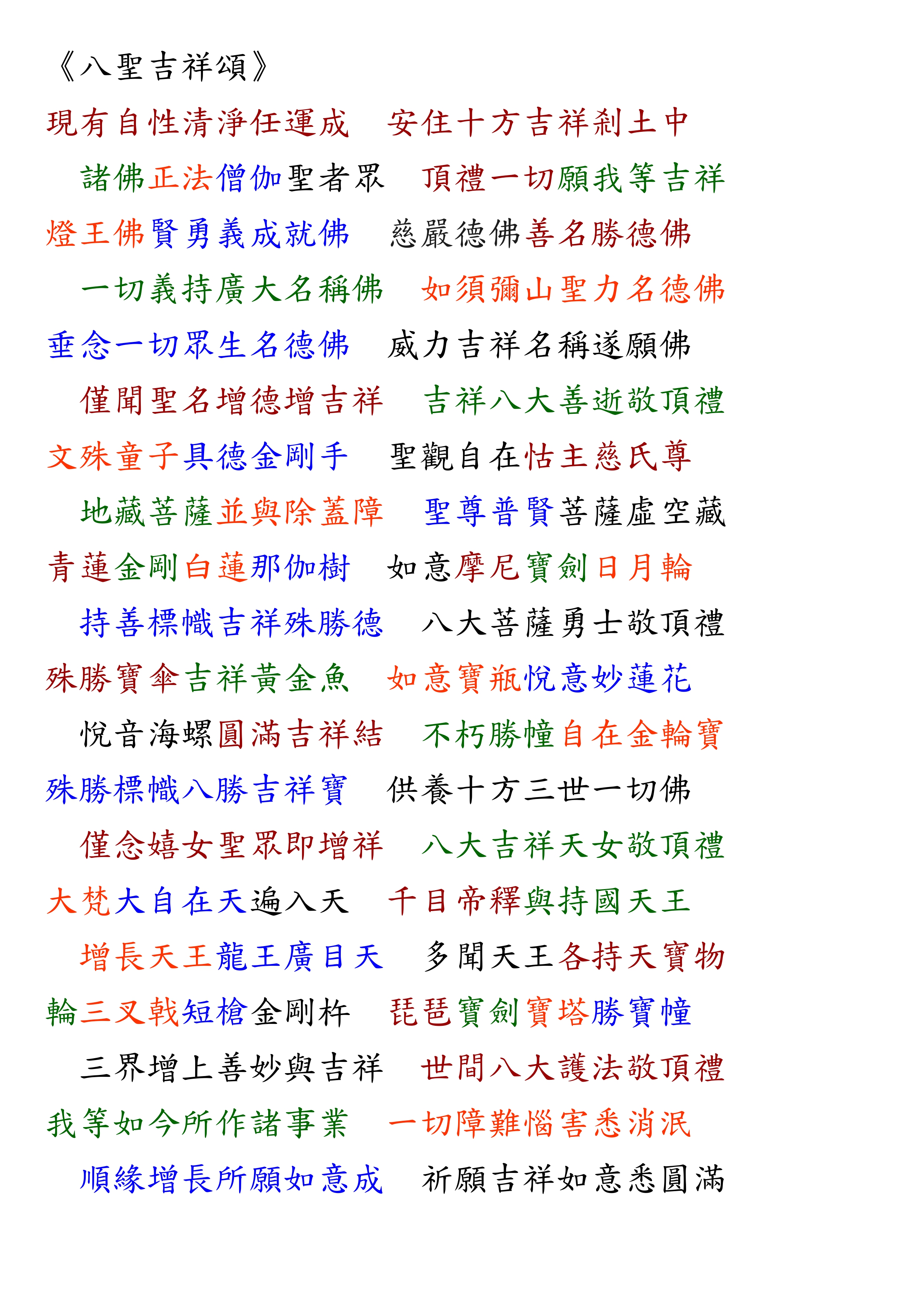 八聖吉祥頌。八聖吉祥祈請文。佛說八吉祥神咒經